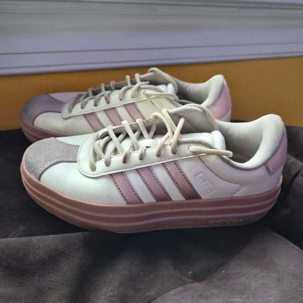 Adidas Nizza Platform Sneakers White Pink Metallic Leather‎ Low Top Shoes Size 5